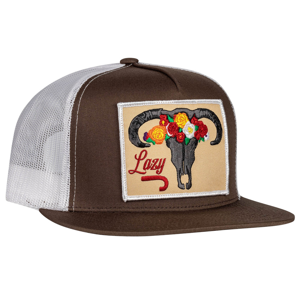 
                      
                        Lazy J Ranch Brown & White Skull & Flowers Classic Five Panel Trucker Hat
                      
                    