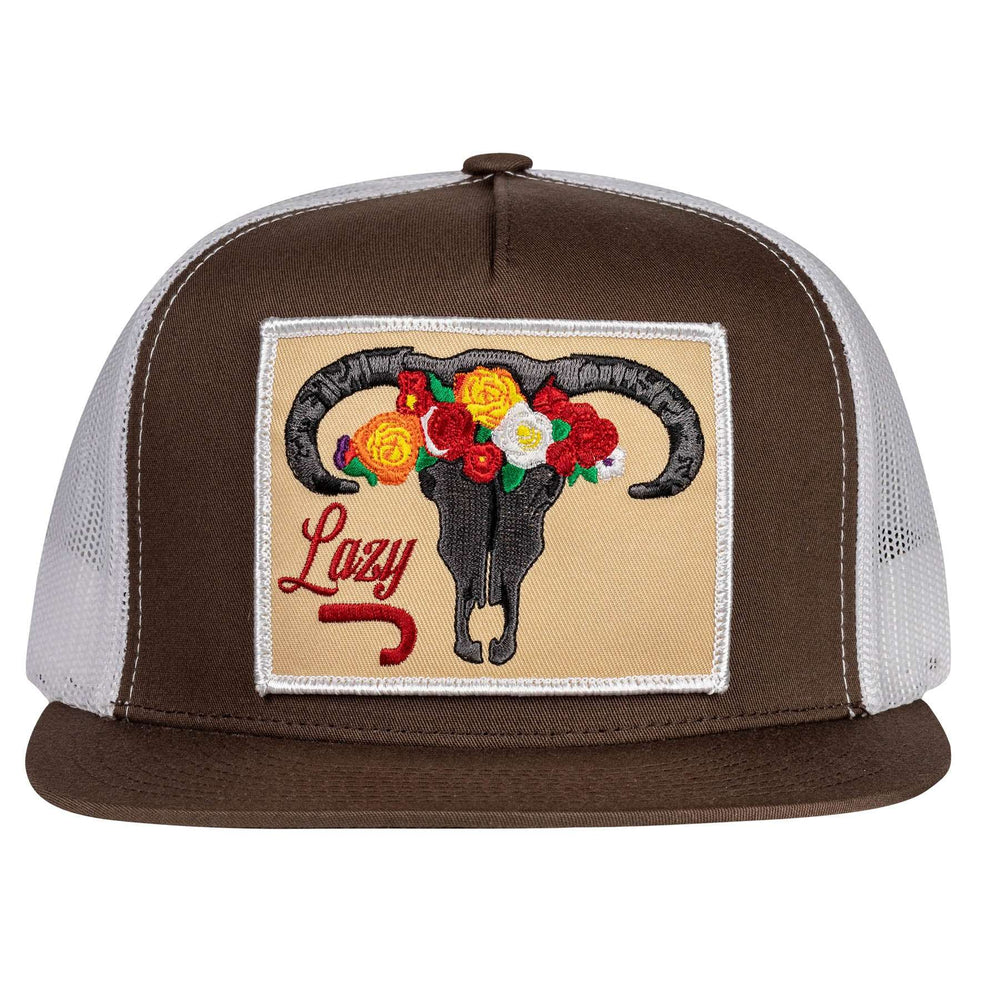 
                      
                        Lazy J Ranch Brown & White Skull & Flowers Classic Five Panel Trucker Hat-BRWWHT4SKULL
                      
                    