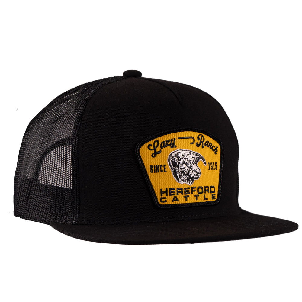 Lazy J Ranch Black Gold Hot Shot Classic Five Panel Trucker Hat-High Profile-BLKBLK4-HS-GLD