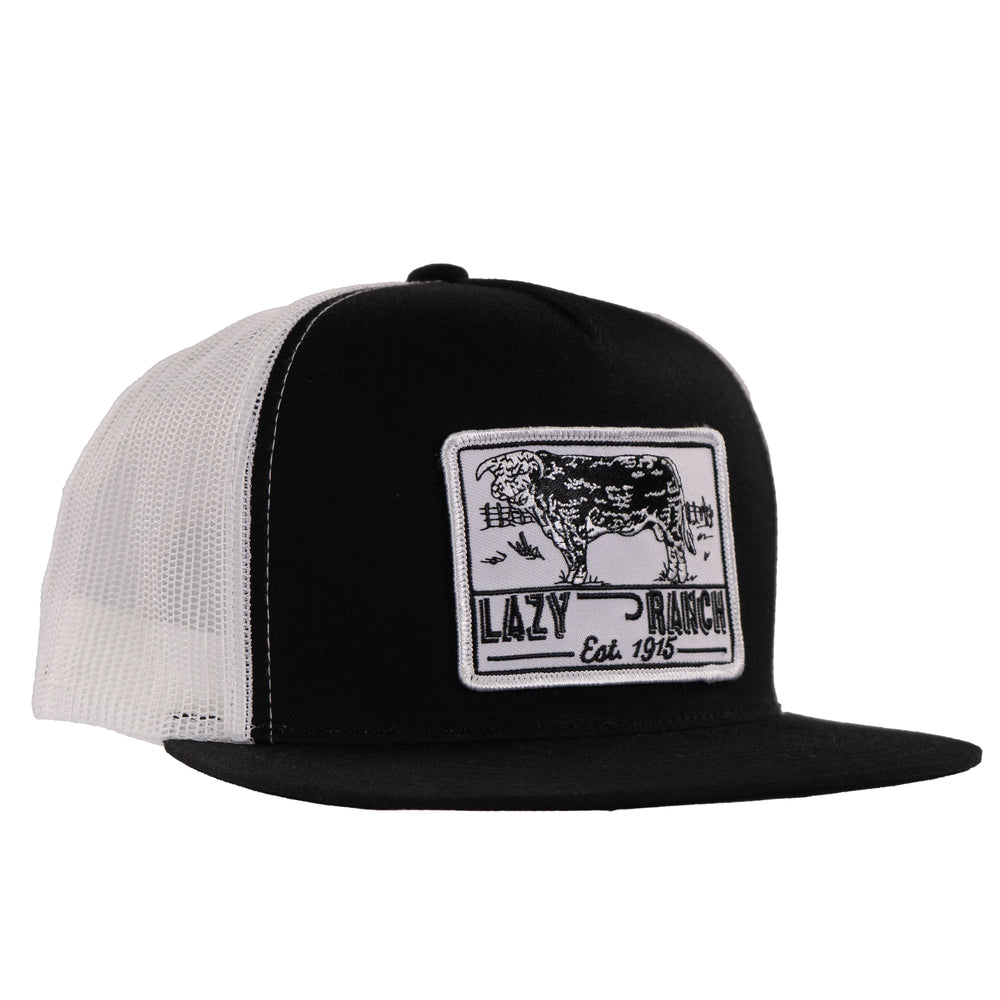 Lazy J Ranch Black & White Bull Trap Classic Five Panel Trucker Hat-High Profile-BLKWHT4-BT-WHT