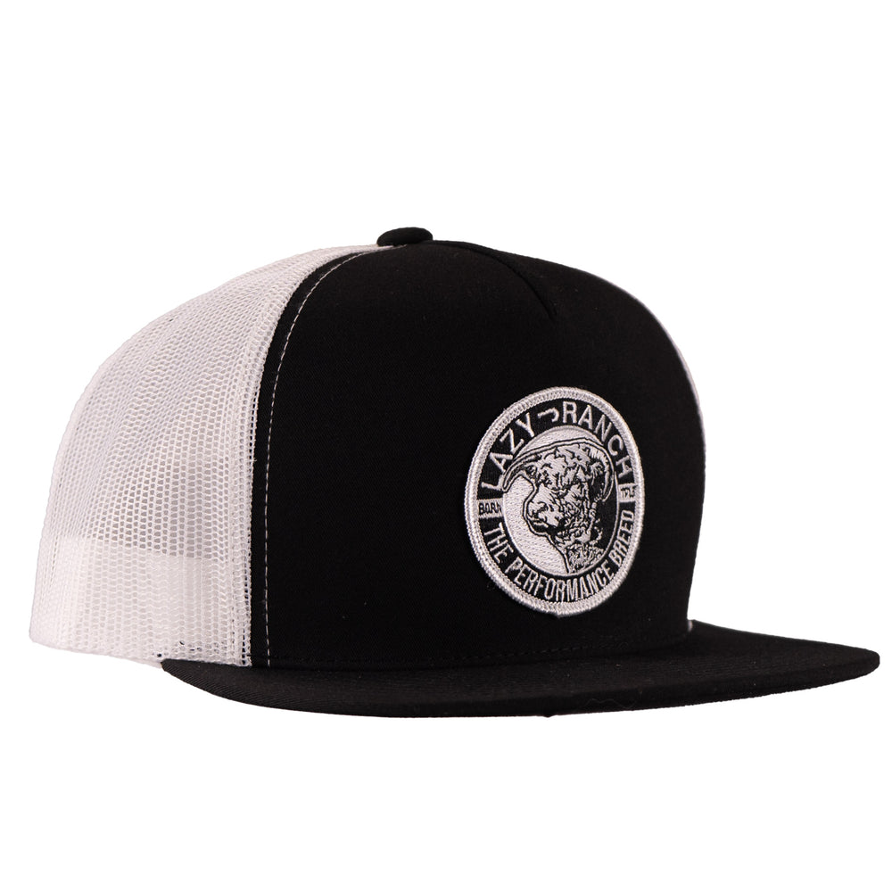 Lazy J Ranch Black & White Performance Breed Classic Five Panel Trucker Hat-BLKWHT4-PB-BLK