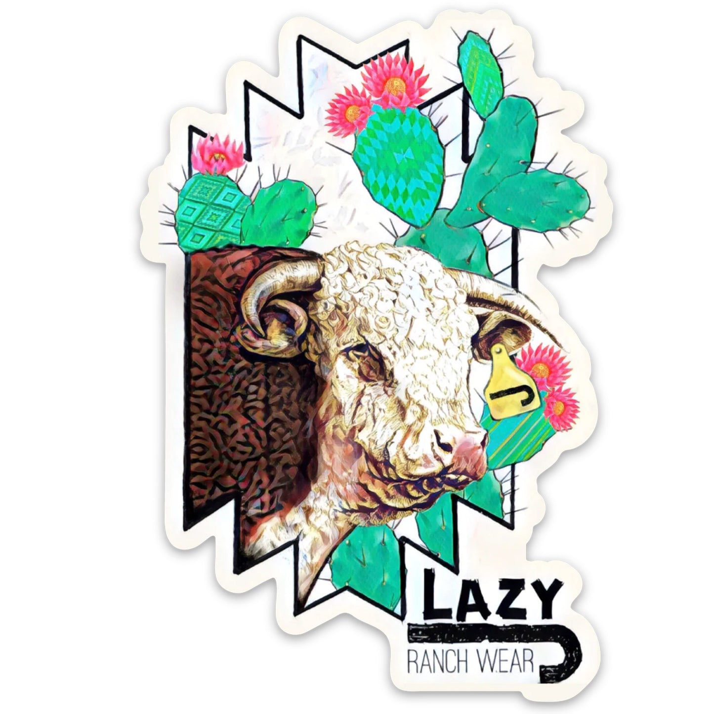 Lazy J Ranch Wear Cactus Hereford Sticker-CACTUSSTICK