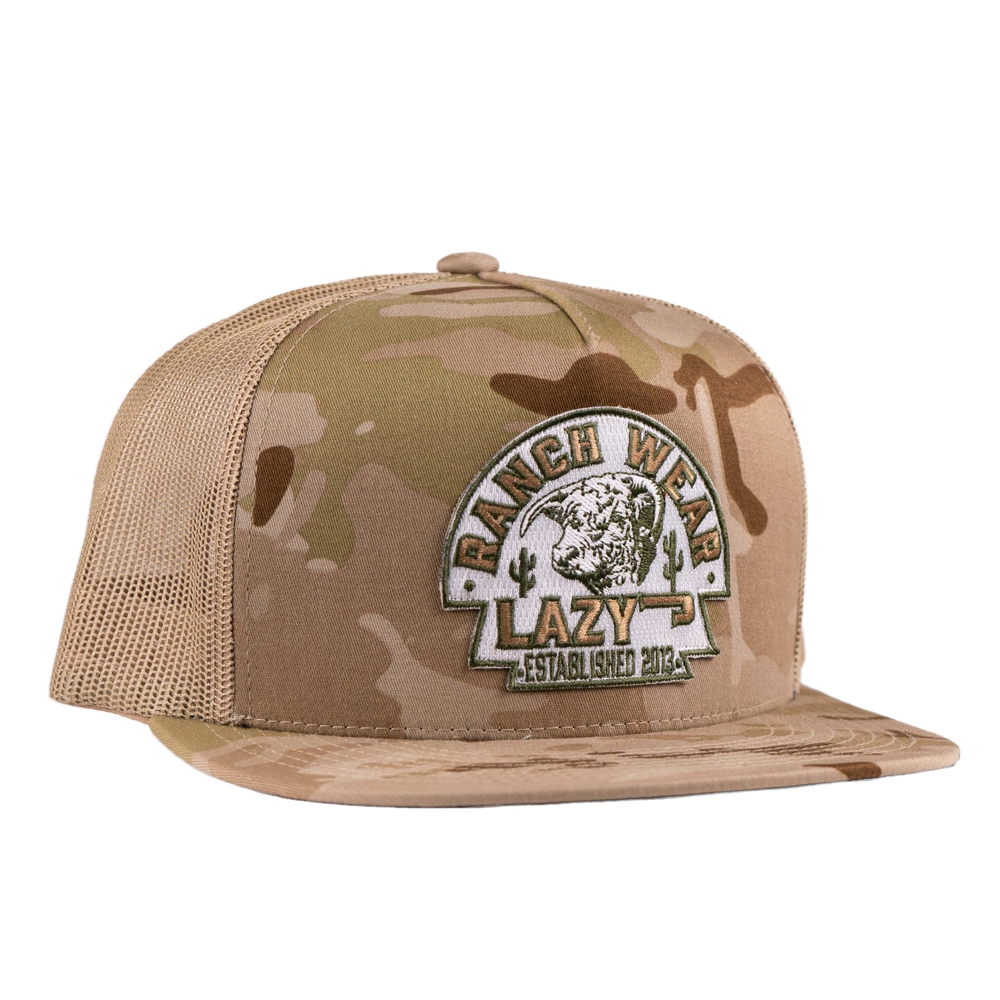 Lazy J Ranch Camo Olive Arrowhead Classic Five Panel Trucker Hat-Lazy J Ranch Wear