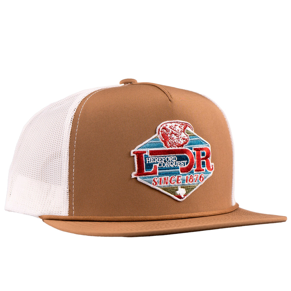Lazy J Ranch Coyote Brown & White Conquest Classic Rope Trucker Hat-Lazy J Ranch Wear