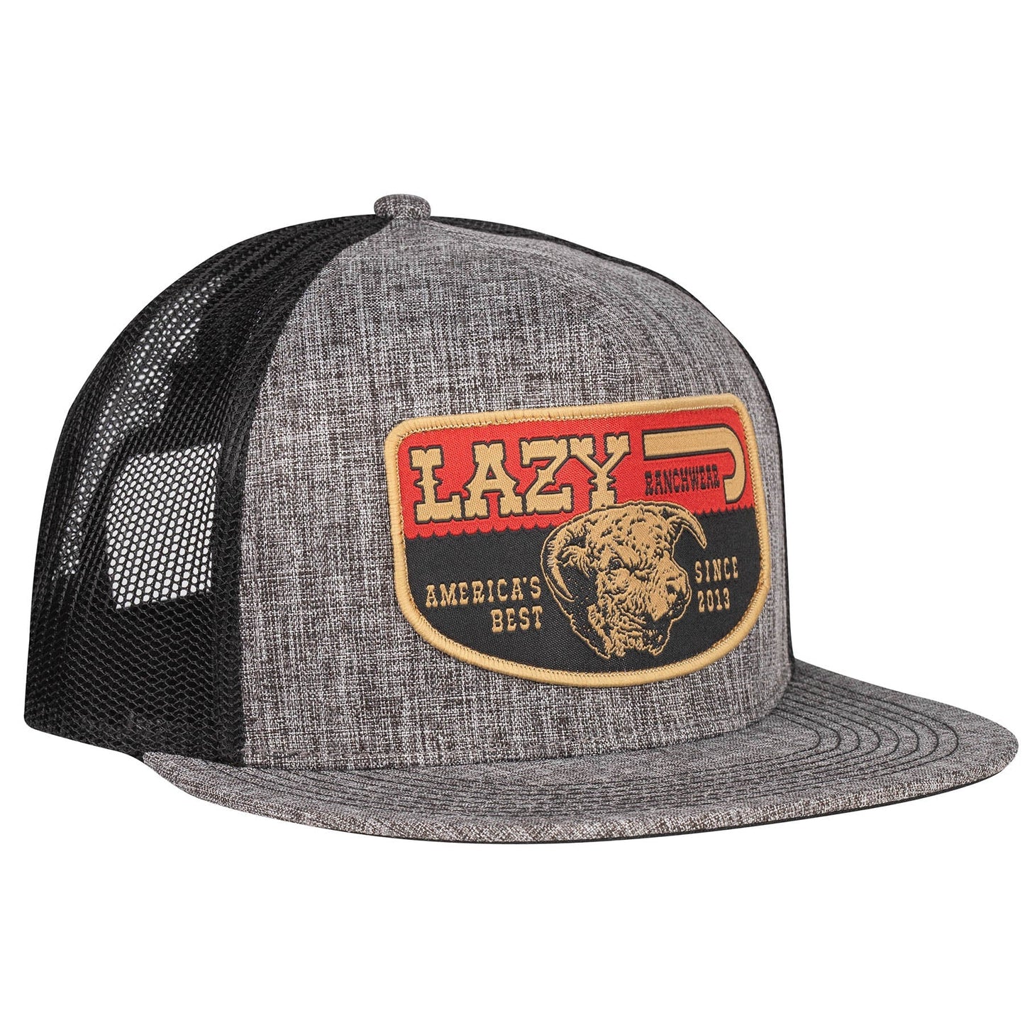 Lazy J Ranch Heather Grey & Black America's Best Banner Classic Five Panel Trucker Hat-Lazy J Ranch Wear