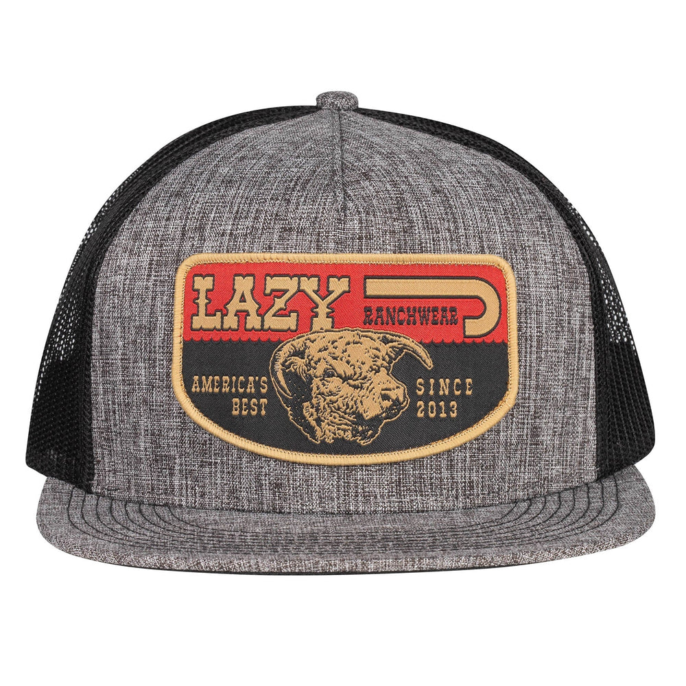 
                  
                    Lazy J Ranch Heather Grey & Black America's Best Banner Classic Five Panel Trucker Hat-Lazy J Ranch Wear
                  
                