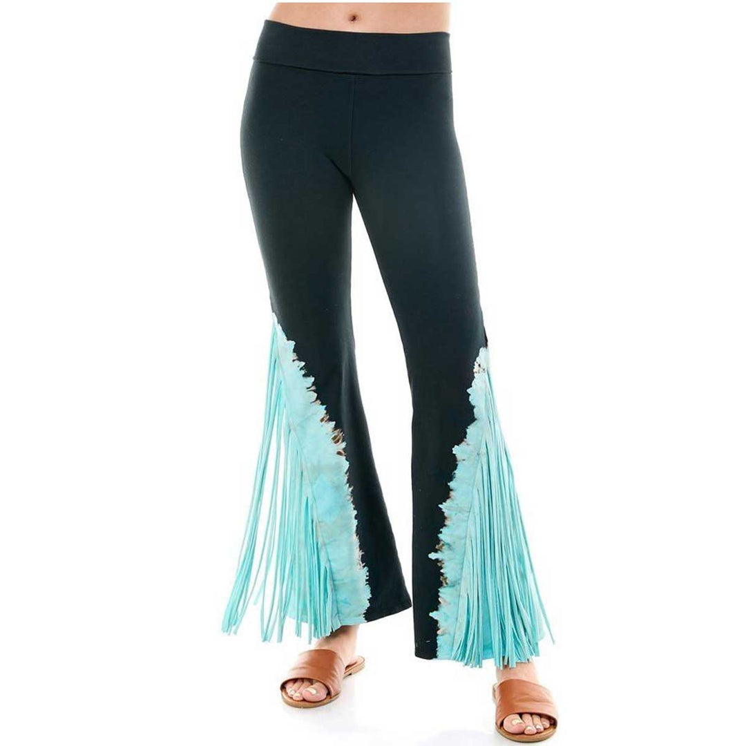 T-Party Women's Mineral Wash Fringed Flared Yoga Pants - Black