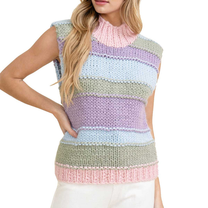 Cloud 10 Women's Striped Knit Sleeveless Sweater Vest - Multi