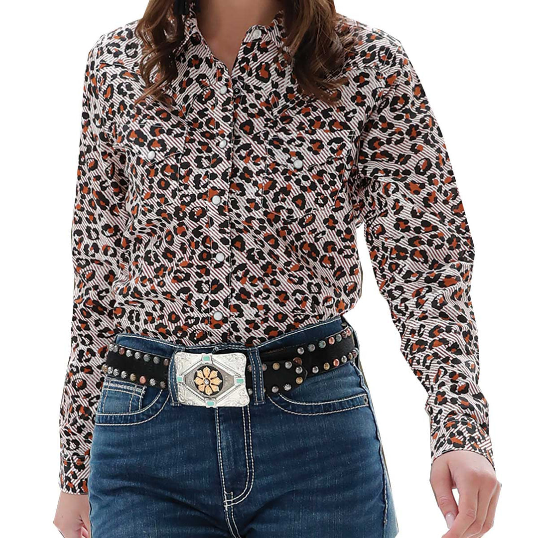 Cruel Girl Women's Animal Print Snap Front Western Shirt - Brown Leopard