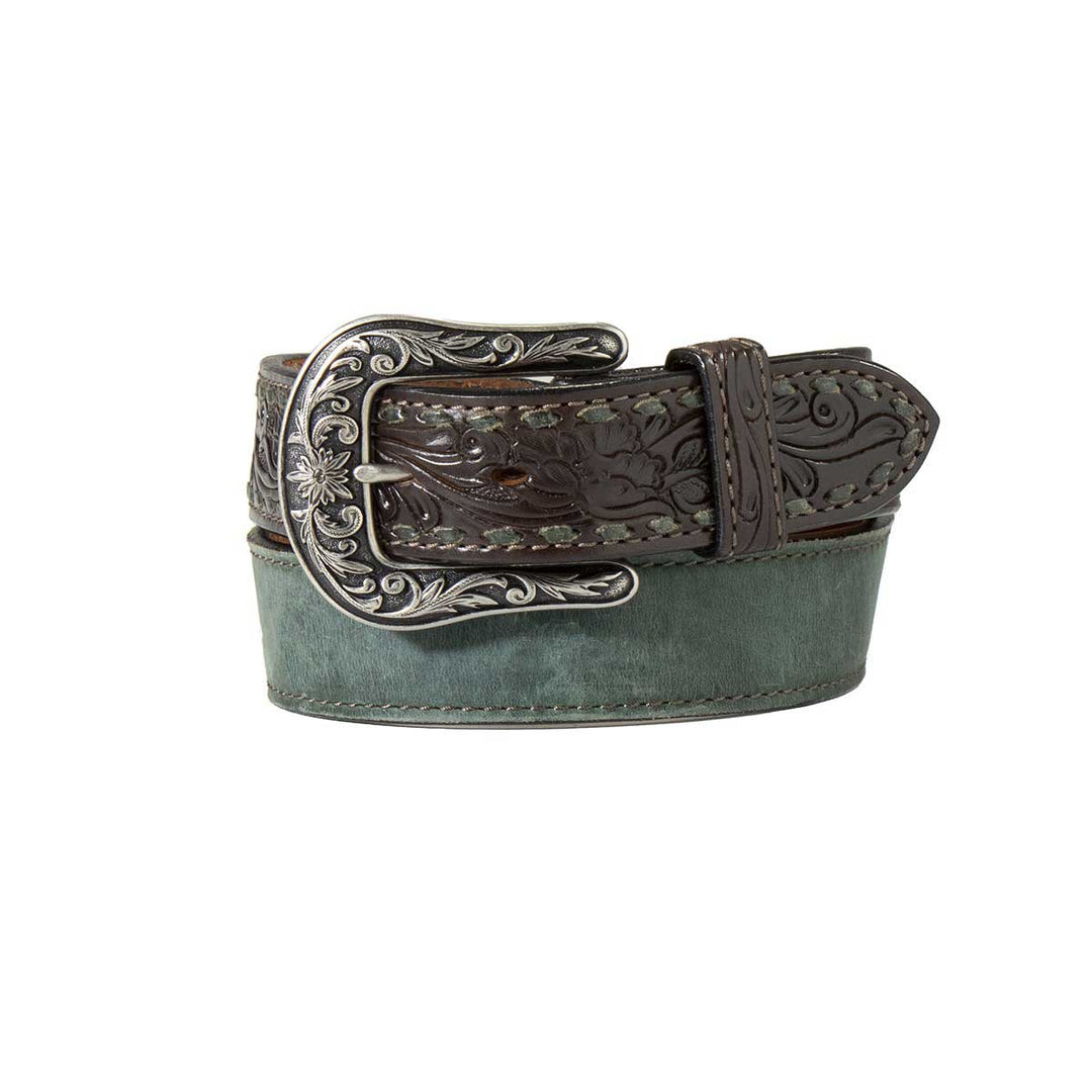 M & F Western Angel Ranch Women's Hand Tooled Floral Leather Belt - Forest Green