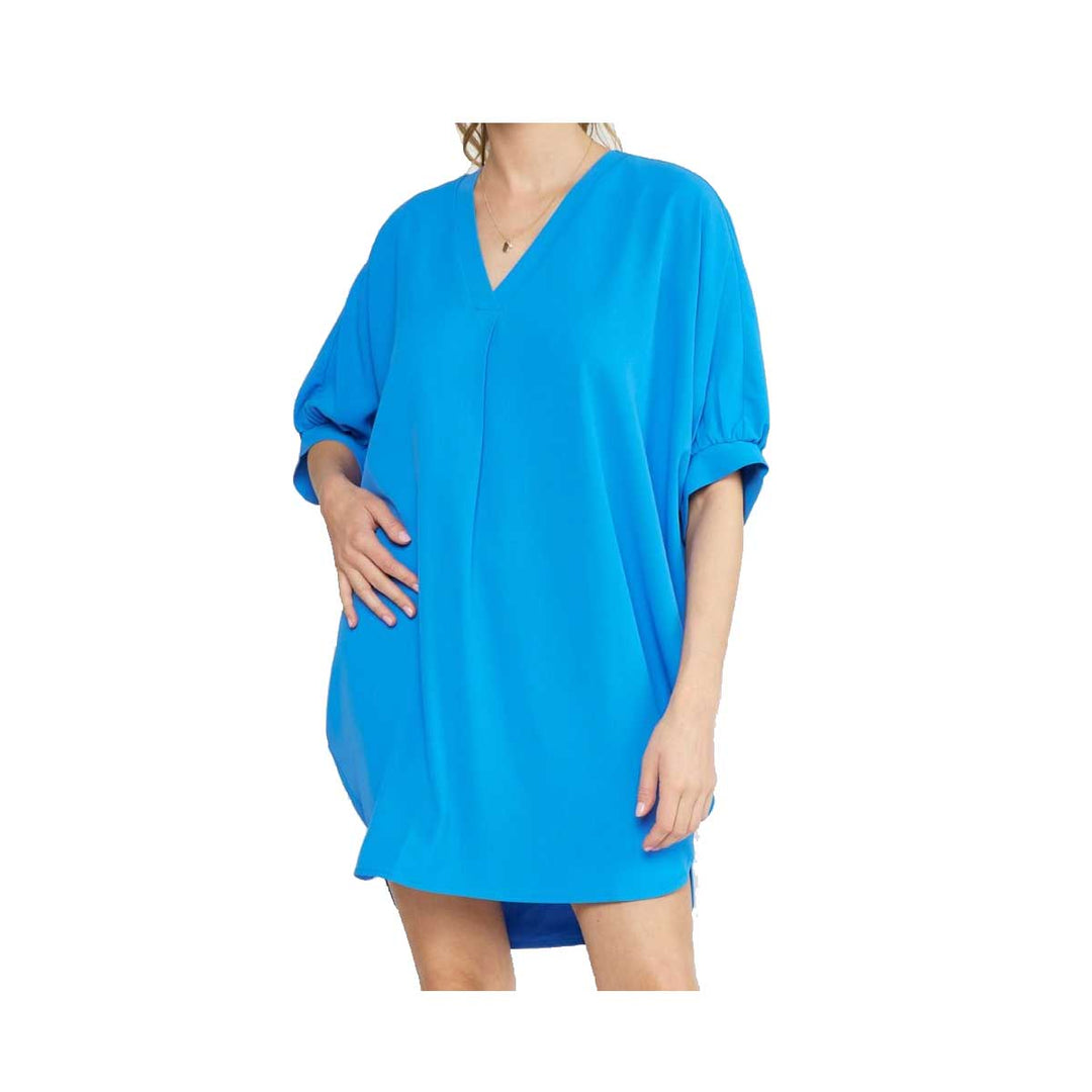 Entro Women's V-Neck Half Sleeve Mini Dress - French Blue