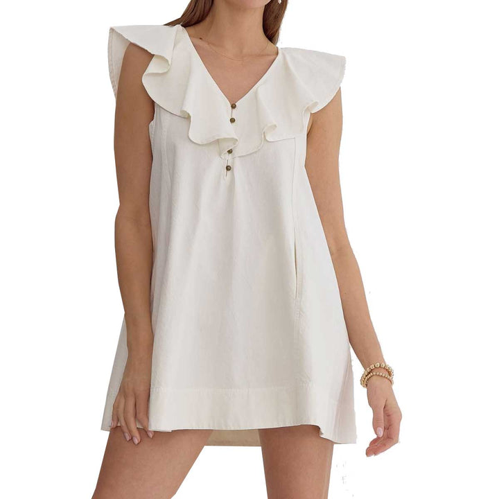 Entro Women's Sleeveless Ruffled Mini Dress - Off White