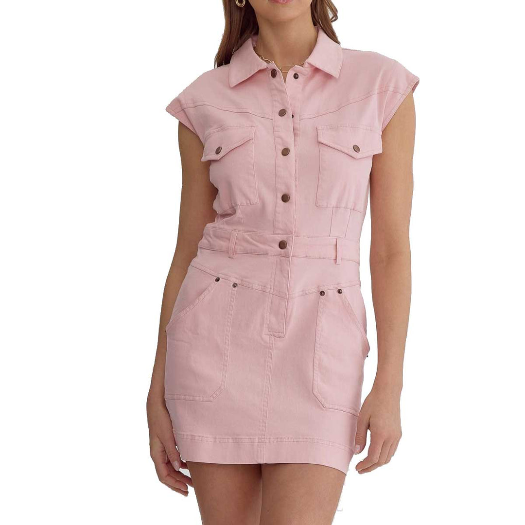 Entro Women's Short Sleeve Utility Mini Dress - Light Pink