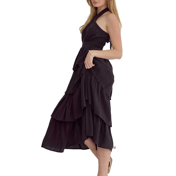 Entro Women's Tiered Halter Maxi Dress - Black