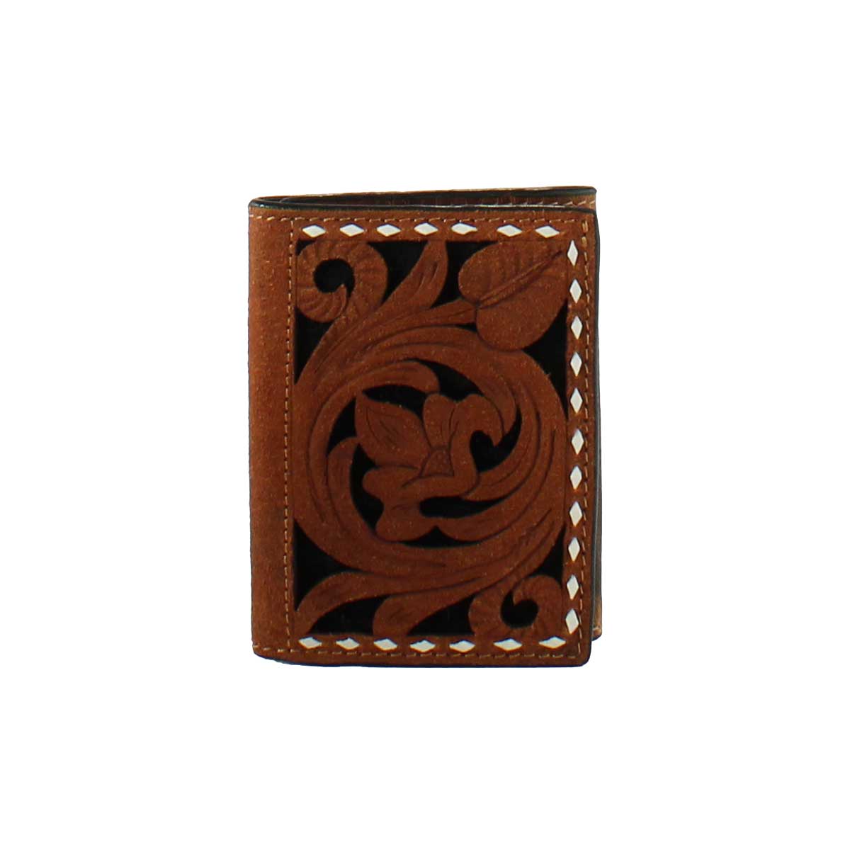 3D Belt Co Men's Floral Filigree Trifold Wallet - Brown