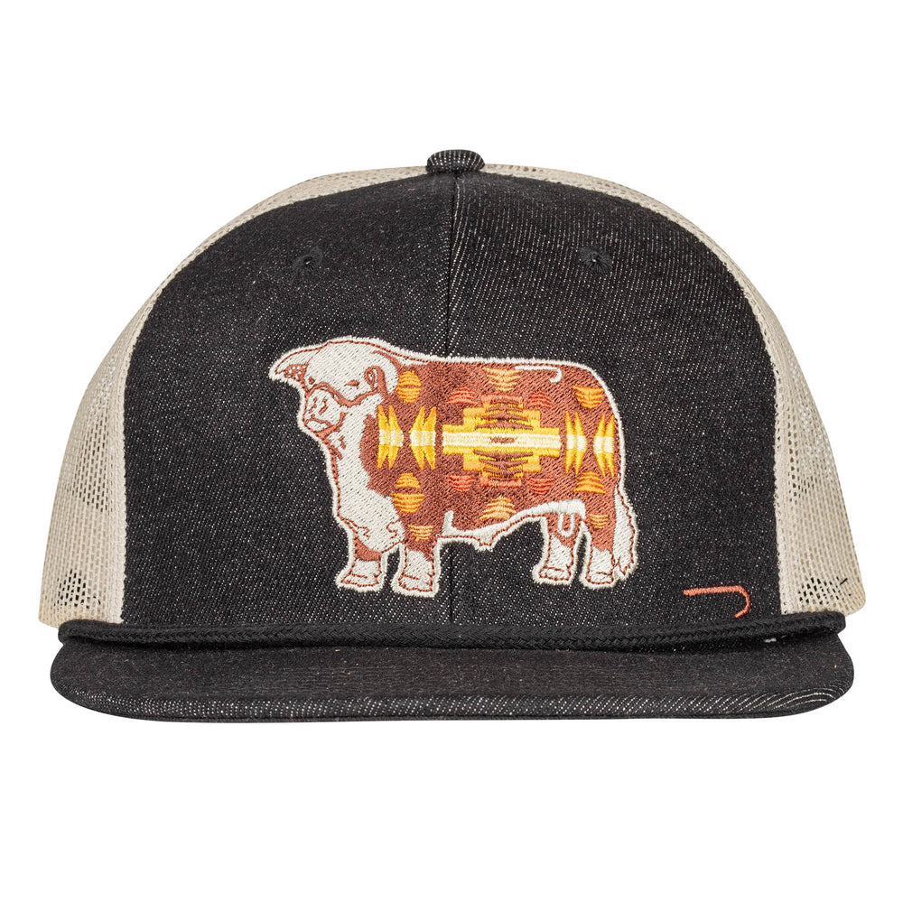 
                      
                        Lazy J Ranch Denim & White Apache Hereford Bull Classic Five Panel Trucker Hat
                      
                    