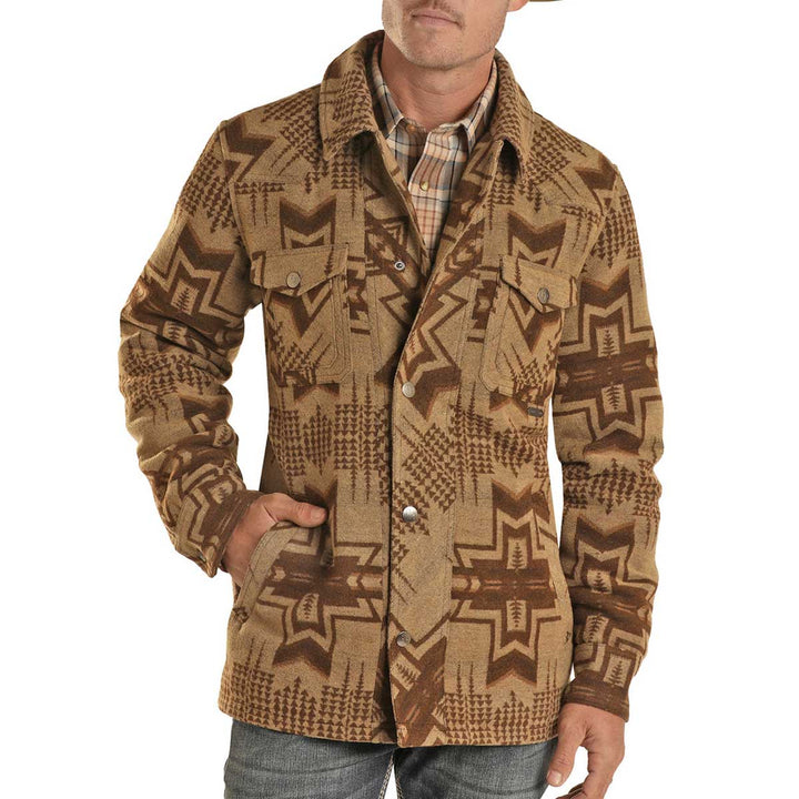 Powder River Outfitter Men's Aztec Wool Commander Coat - Tan