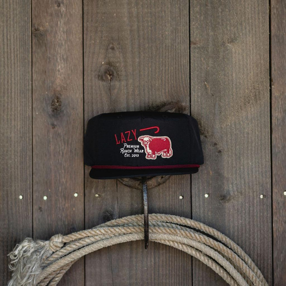 
                  
                    Lazy J Ranch Black Red Premium Ranch Rope Trucker Hat-Lazy J Ranch Wear
                  
                