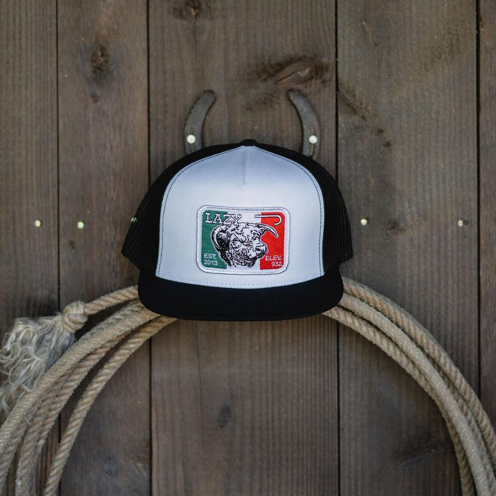 
                  
                    Lazy J Ranch White & Black Mexico Elevation Classic Five Panel Trucker Hat-Lazy J Ranch Wear
                  
                