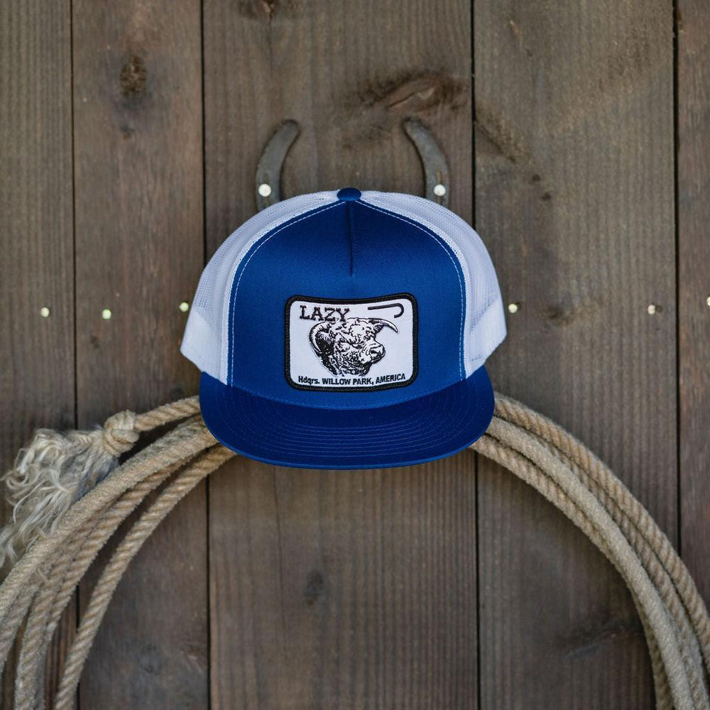 
                  
                    Lazy J Ranch Blue & White Willow Cattle Headquarters Classic Five Panel Trucker Hat-Lazy J Ranch Wear
                  
                