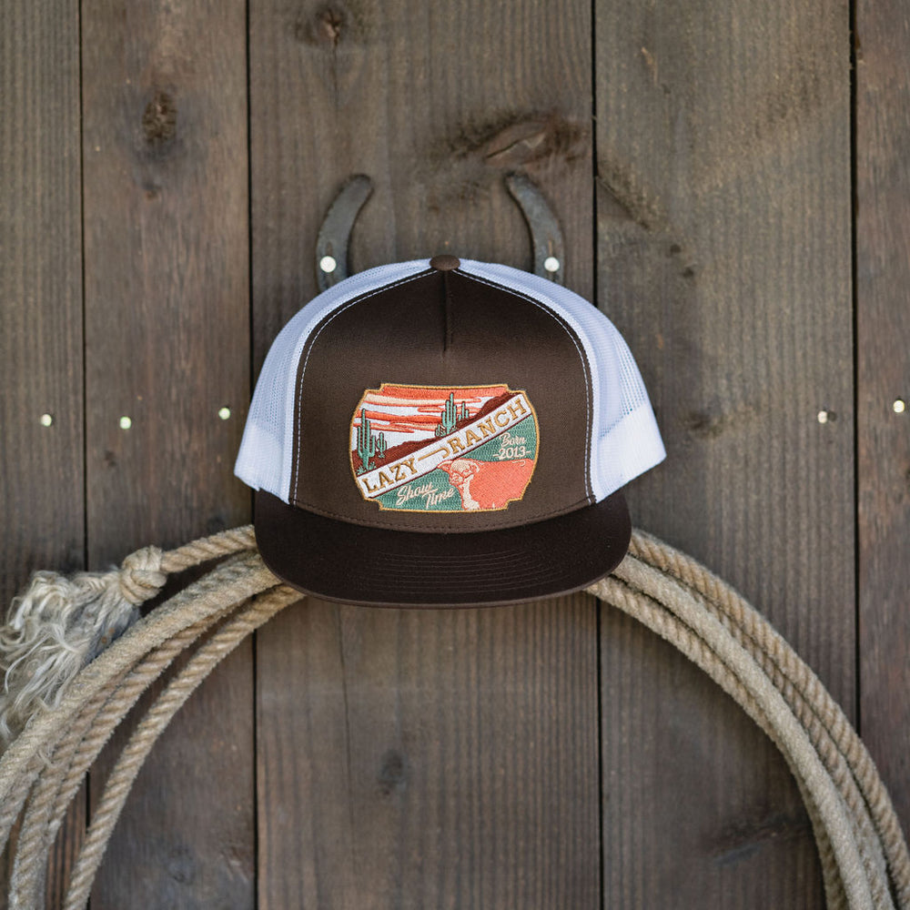 
                      
                        Lazy J Ranch Brown & White LJRW Show Time Classic Five Panel Trucker Hat
                      
                    