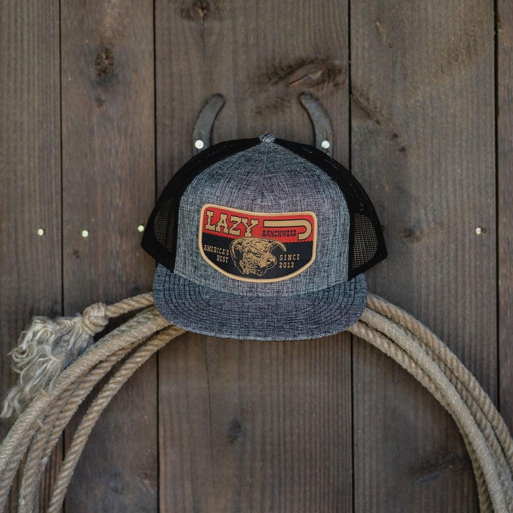 
                  
                    Lazy J Ranch Heather Grey & Black America's Best Banner Classic Five Panel Trucker Hat-Lazy J Ranch Wear
                  
                