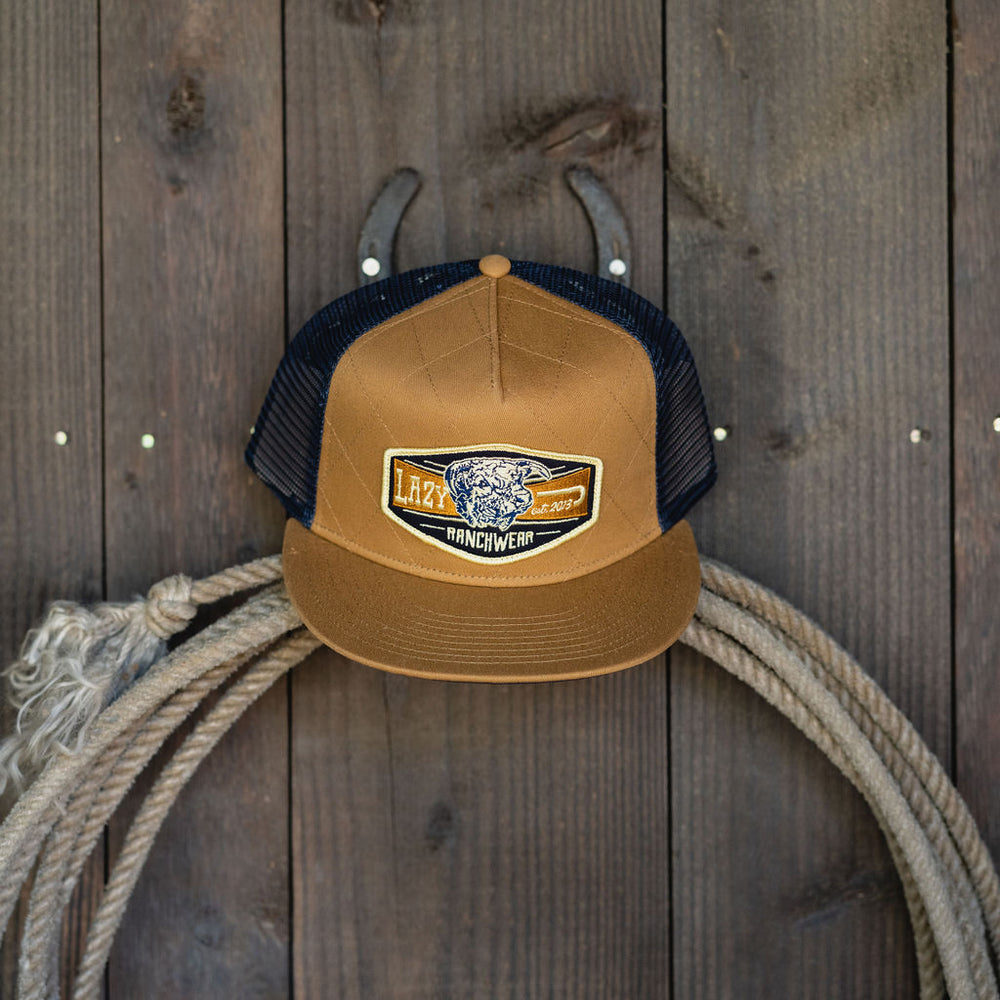 
                      
                        Lazy J Ranch Mustard & Navy Diamond Ranch Classic Five Panel Trucker Hat-High Profile-KHKNVY4WD
                      
                    