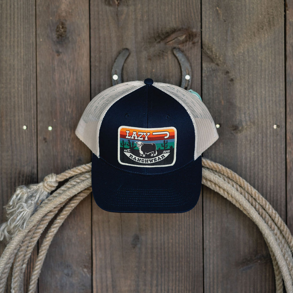 
                  
                    Lazy J Ranch Navy & Tan Serape Sunrise Mid Profile Trucker Hat-NVYTAN3MULTI
                  
                