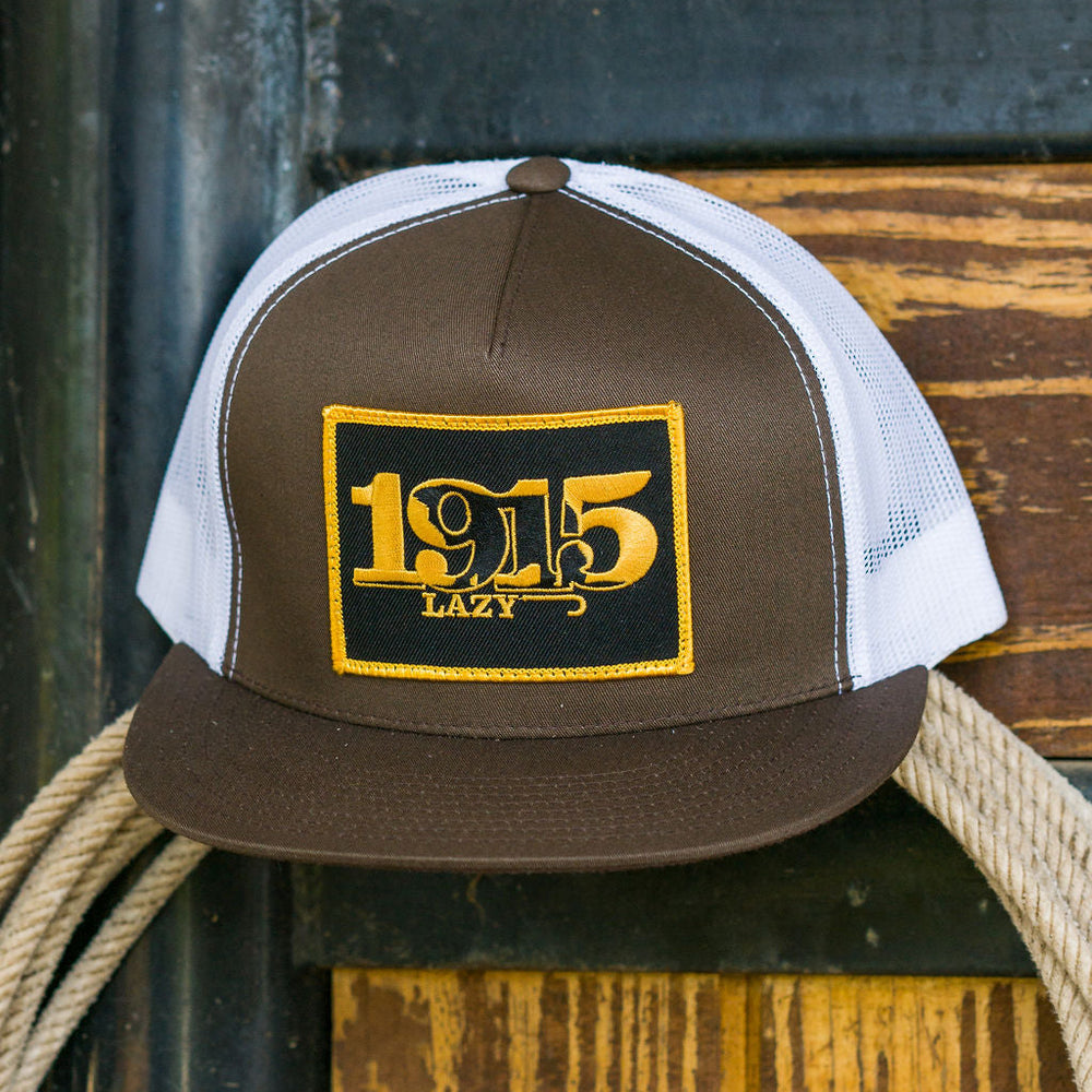 
                  
                    Lazy J Ranch Brown & White Retro 1915 Classic Five Panel Trucker Hat-Lazy J Ranch Wear
                  
                