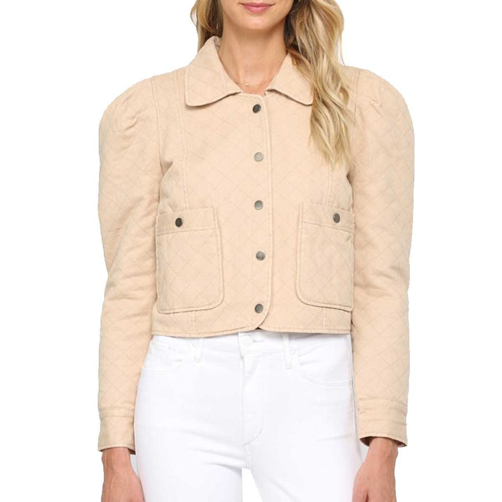 Fate Women's Puff Sleeve Quilted Jacket - Taupe