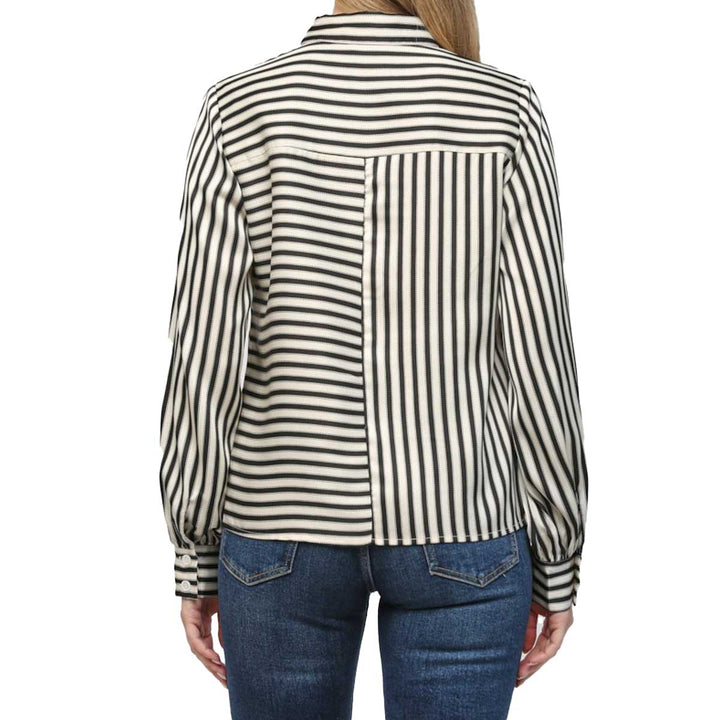 Fate Women's Stripe Satin Button Down Shirt - Cream Black