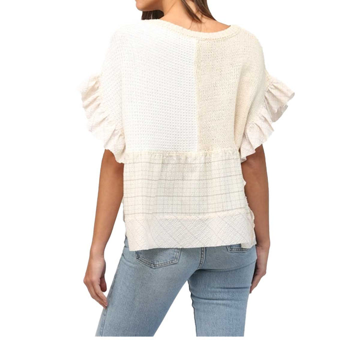 Fate Women's Patchwork Flutter Sleeve Sweater - Ivory Multi