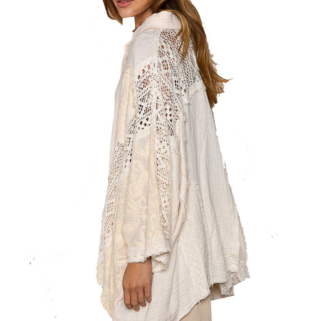 Pol Clothing Women's Oversized Lace Blouse - Natural