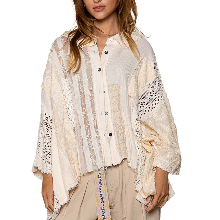 Pol Clothing Women's Oversized Lace Blouse - Natural