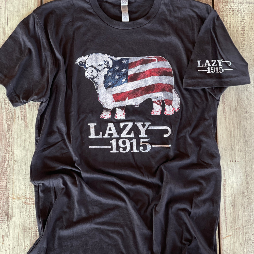 
                  
                    Lazy J Ranch American Flag Hereford Short Sleeve T-Shirt - Black-Lazy J Ranch Wear
                  
                