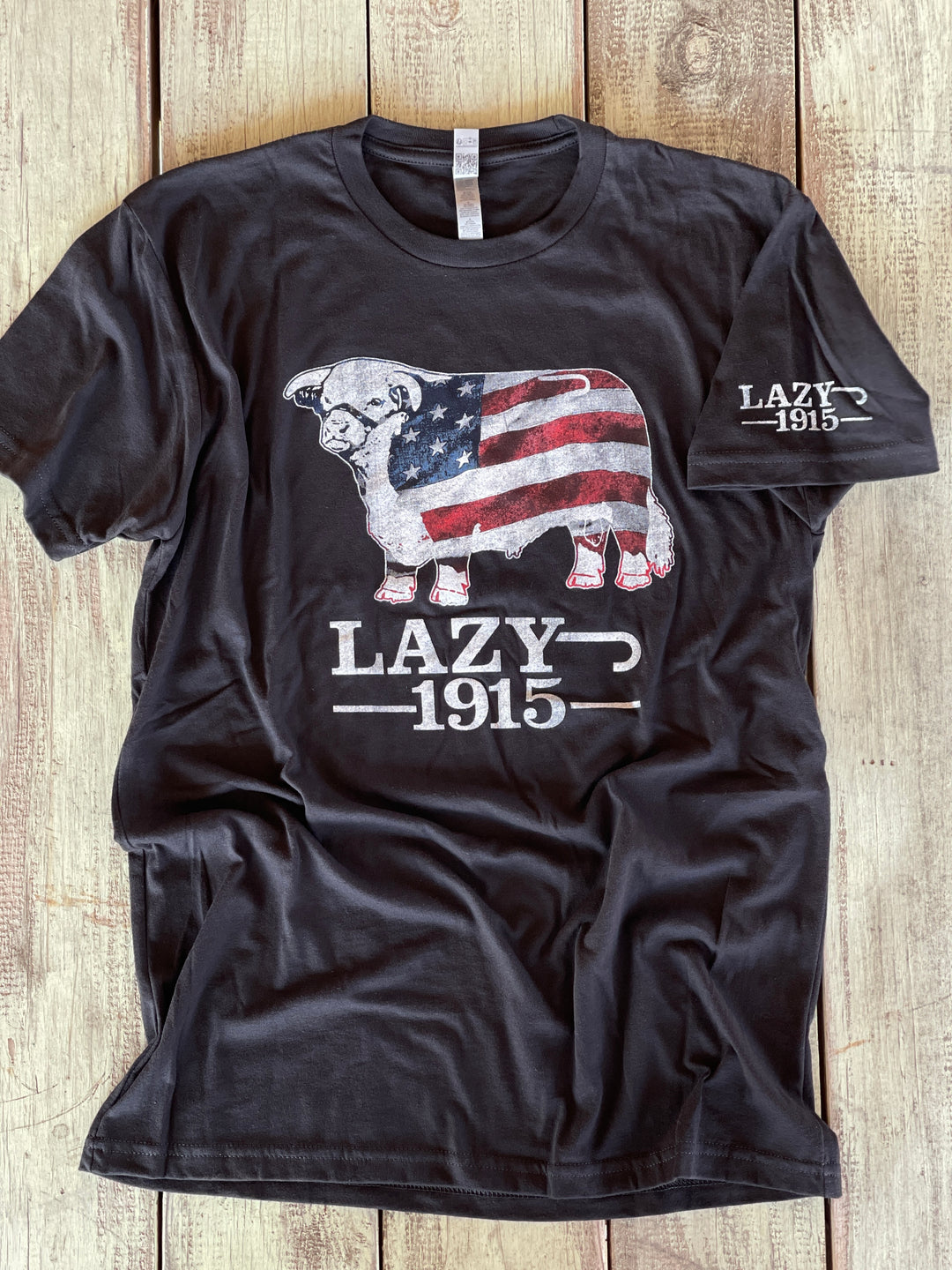 Lazy J Ranch Wear American Flag Hereford Short Sleeve T-Shirt - Black