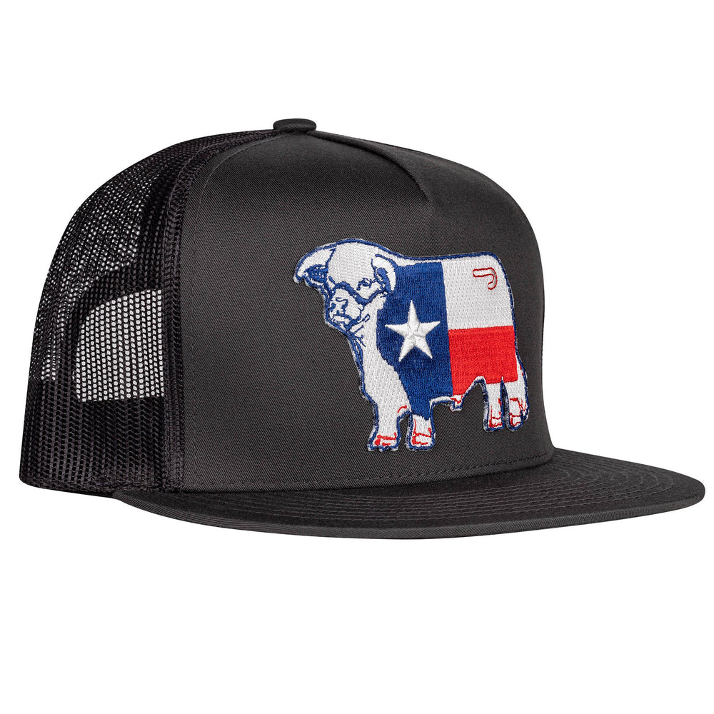 
                      
                        Lazy J Ranch Grey Texas Flag Bull Classic Five Panel Trucker Hat
                      
                    