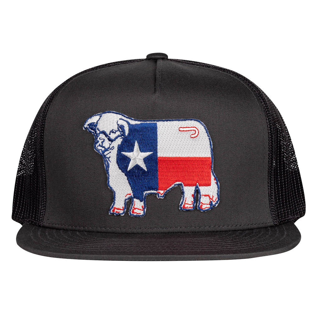 
                      
                        Lazy J Ranch Grey Texas Flag Bull Classic Five Panel Trucker Hat
                      
                    