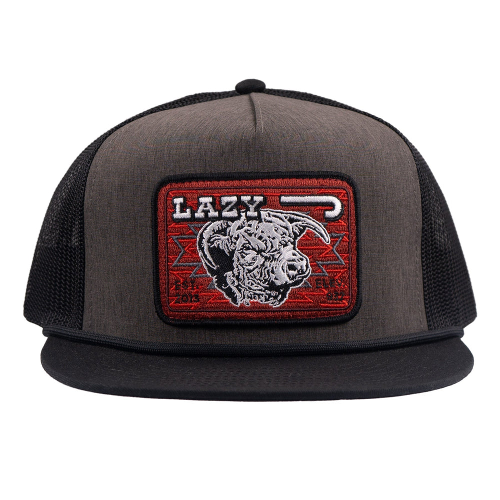 
                  
                    Lazy J Ranch Charcoal Grey & Black Red Cowpoke Classic Five Panel Trucker Hat-Lazy J Ranch Wear
                  
                