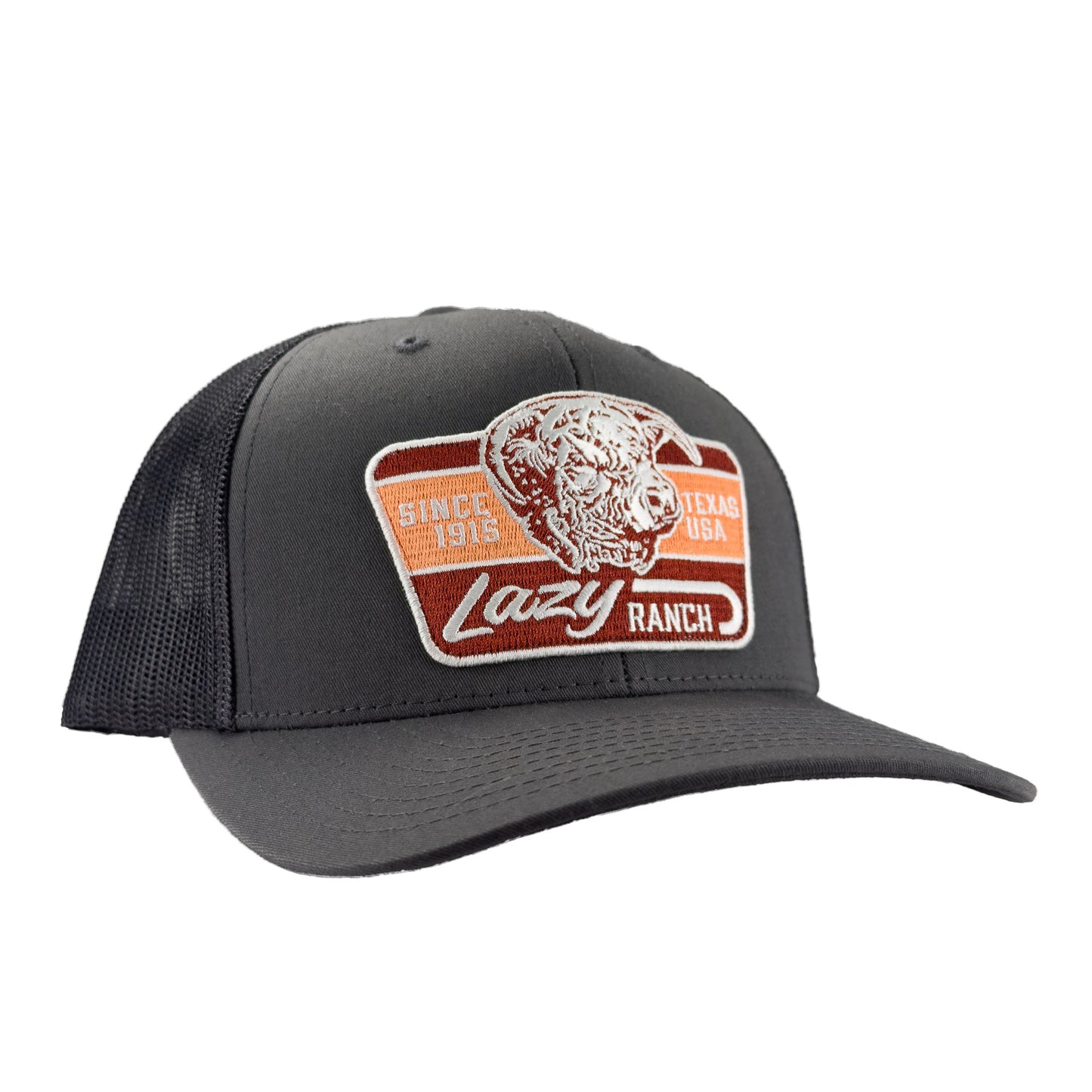 Lazy J Ranch Grey Mid Profile Trucker Hat - Multiple Patches-GRYGRY1-RUST