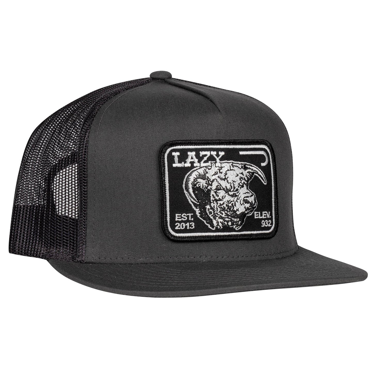 Lazy J Ranch Charcoal Grey Black Elevation Hereford Classic Five Panel Trucker Hat-Lazy J Ranch Wear