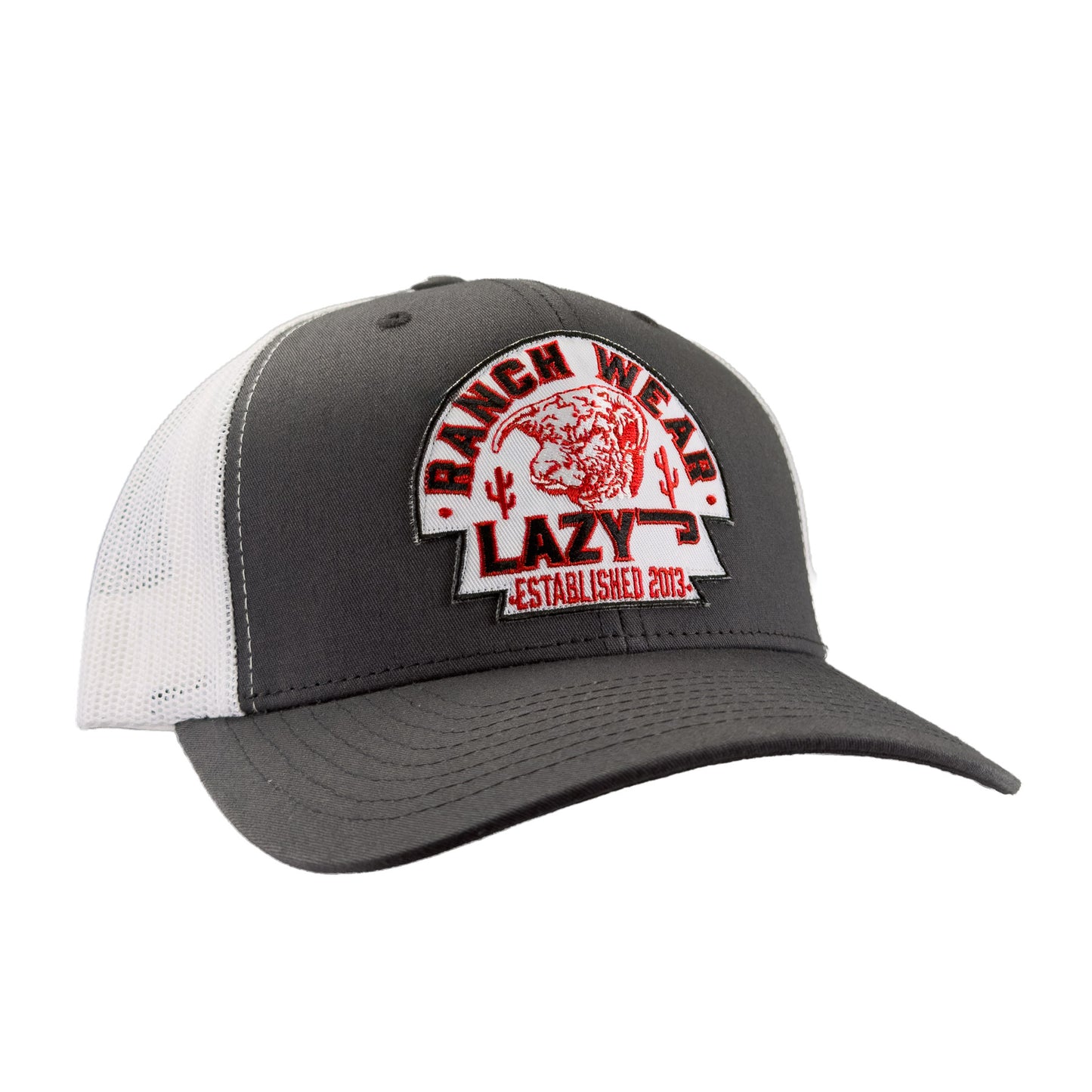 Lazy J Ranch Grey & White Mid Profile Trucker Hat - Multiple Patches-GRYWHT1-RAH