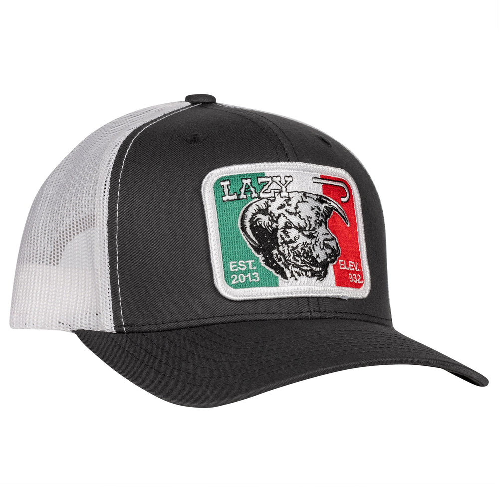 Lazy J Ranch Dark Grey & White Mexico Elevation Mid Profile Trucker Hat-GRYWHT3MELEV