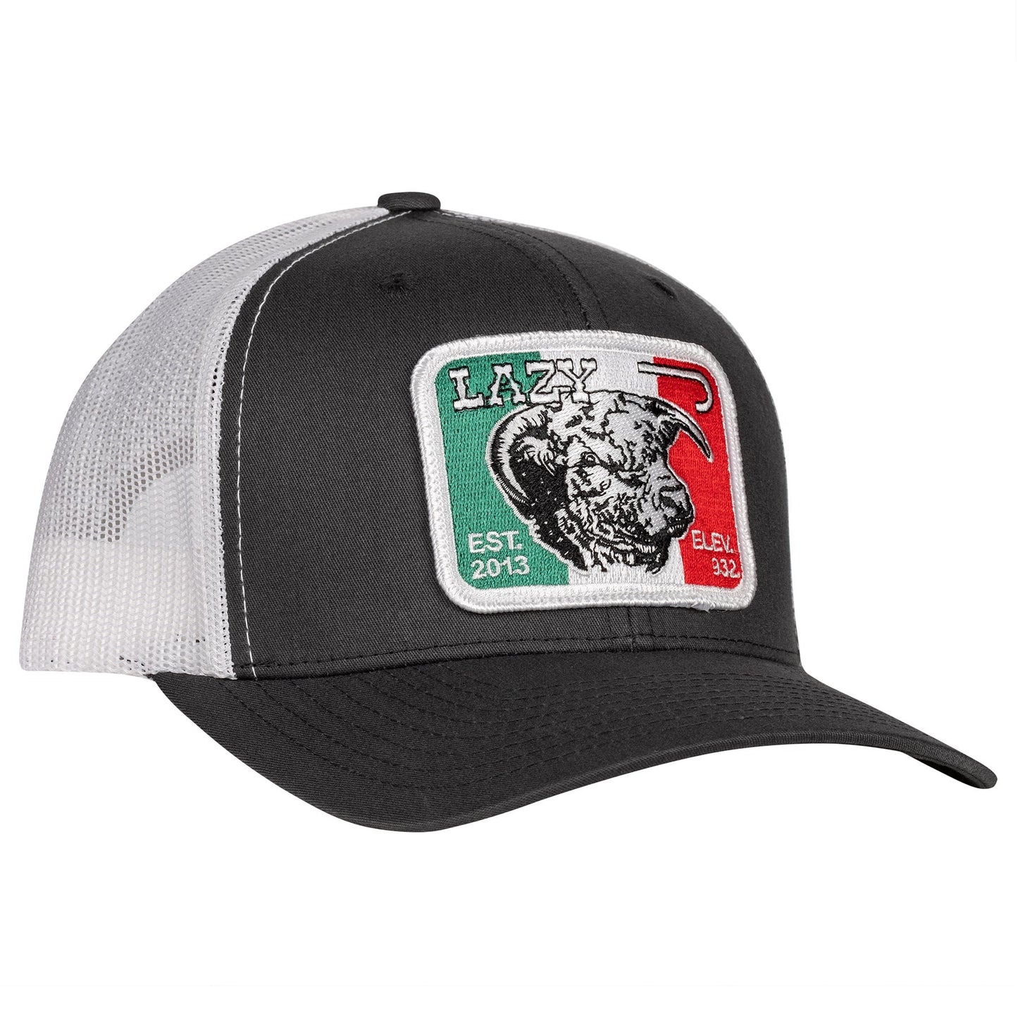 Lazy J Ranch Charcoal Grey & White Mexico Elevation Mid Profile Trucker Hat-Lazy J Ranch Wear