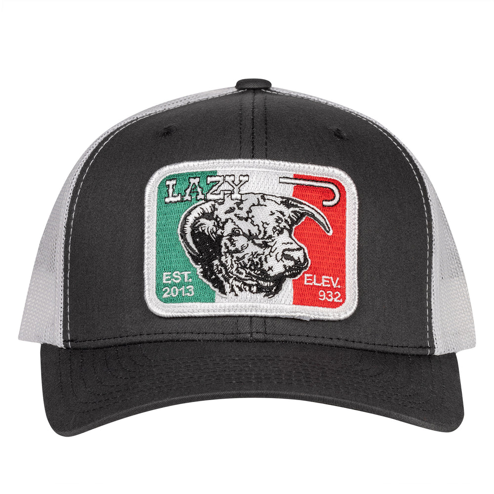 
                      
                        Lazy J Ranch Grey & White Mexico Elevation Mid Profile Trucker Hat
                      
                    