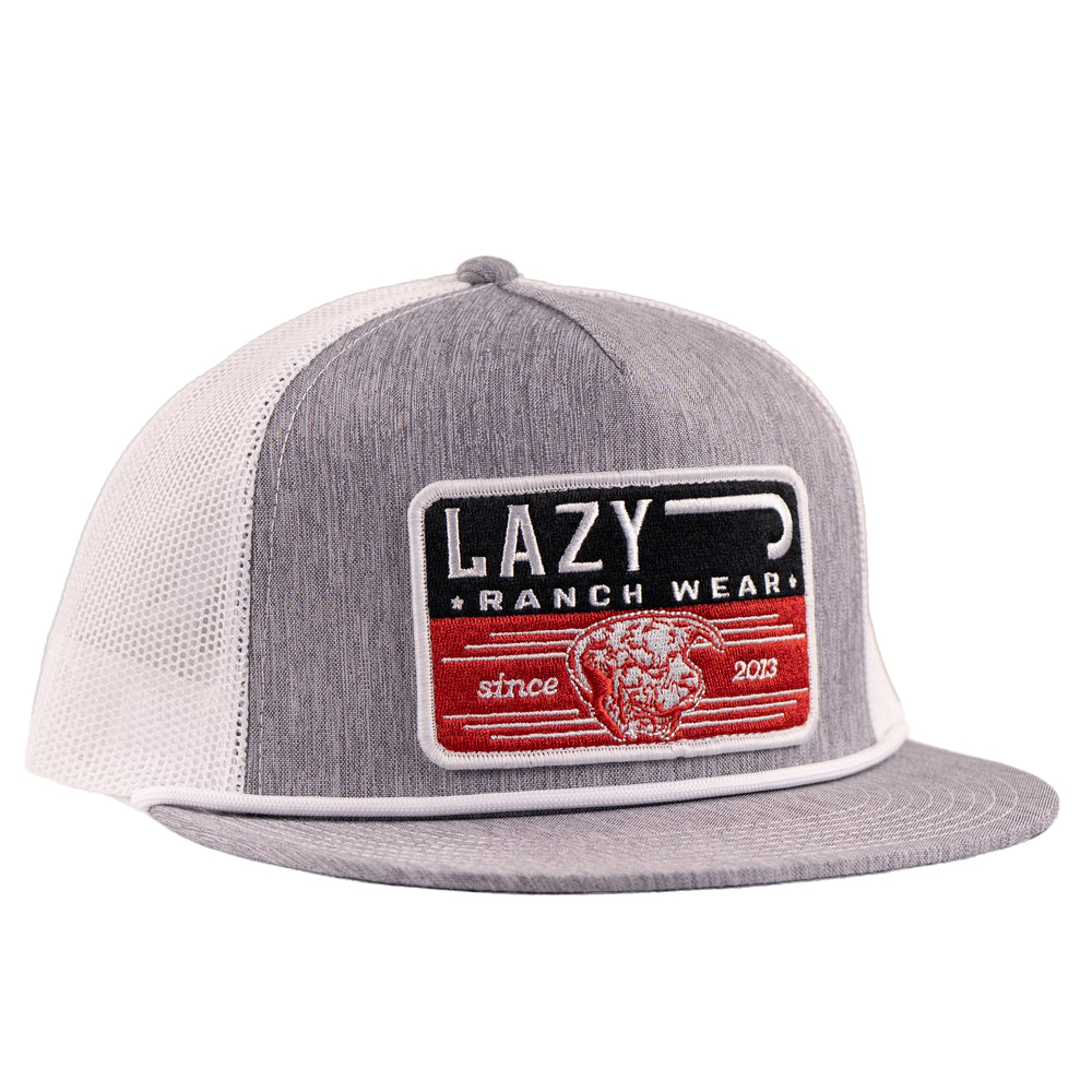 Lazy J Ranch Heather Grey & White Red Producer Classic Rope Trucker Hat-GRYWHT4-PRDCR-RED