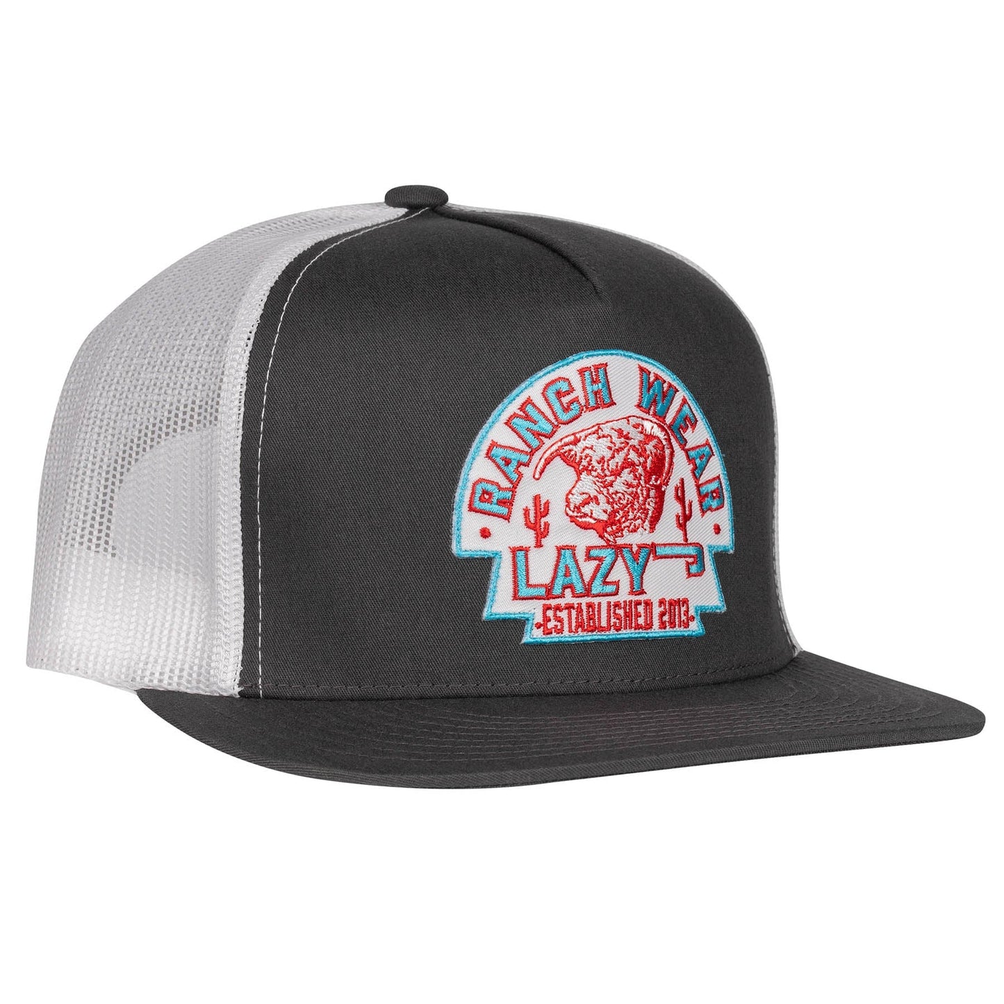Lazy J Ranch Charcoal Grey & White Turquoise Arrowhead Classic Five Panel Trucker Hat-Lazy J Ranch Wear