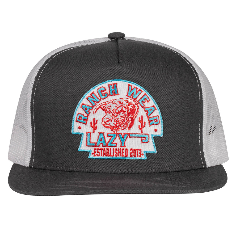 
                  
                    Lazy J Ranch Dark Grey & White Turquoise Arrowhead Classic Five Panel Trucker Hat-GRYWHT4AH
                  
                