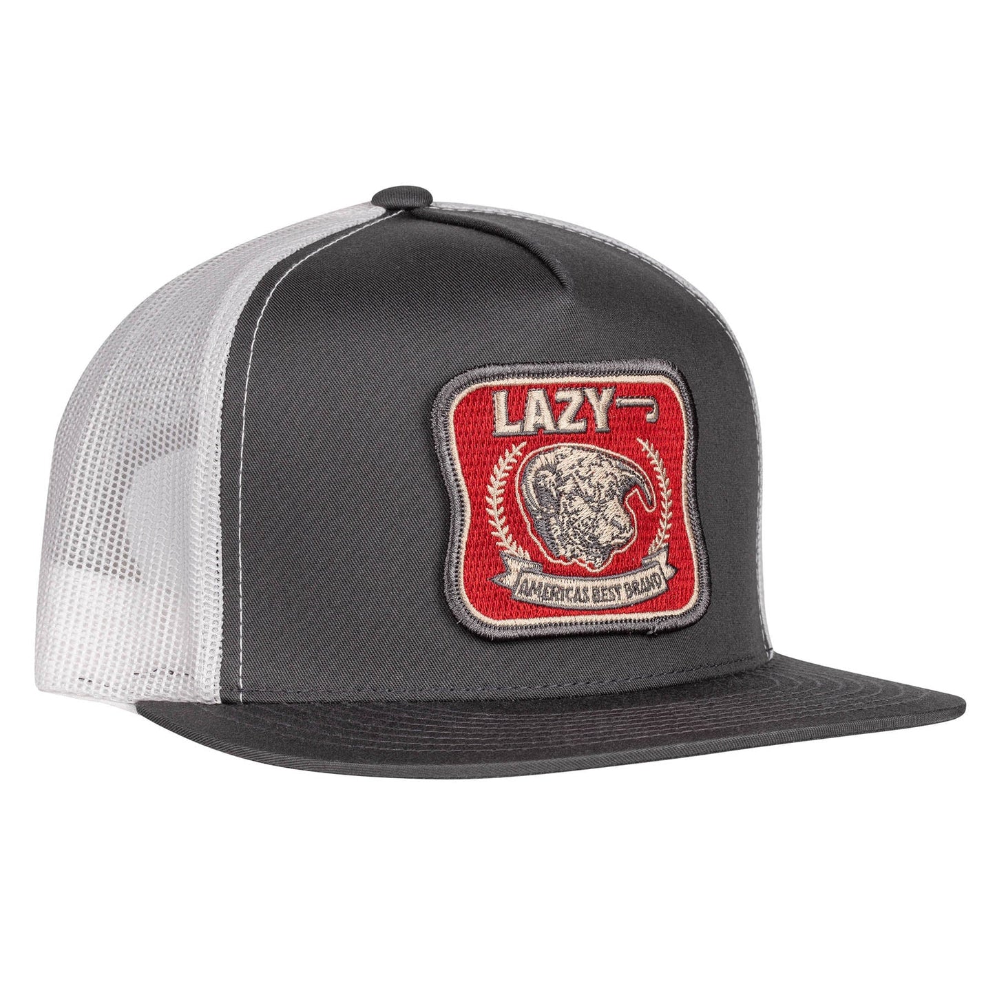 Lazy J Ranch Charcoal Grey & White Red America's Best Brand Classic Five Panel Trucker Hat-Lazy J Ranch Wear