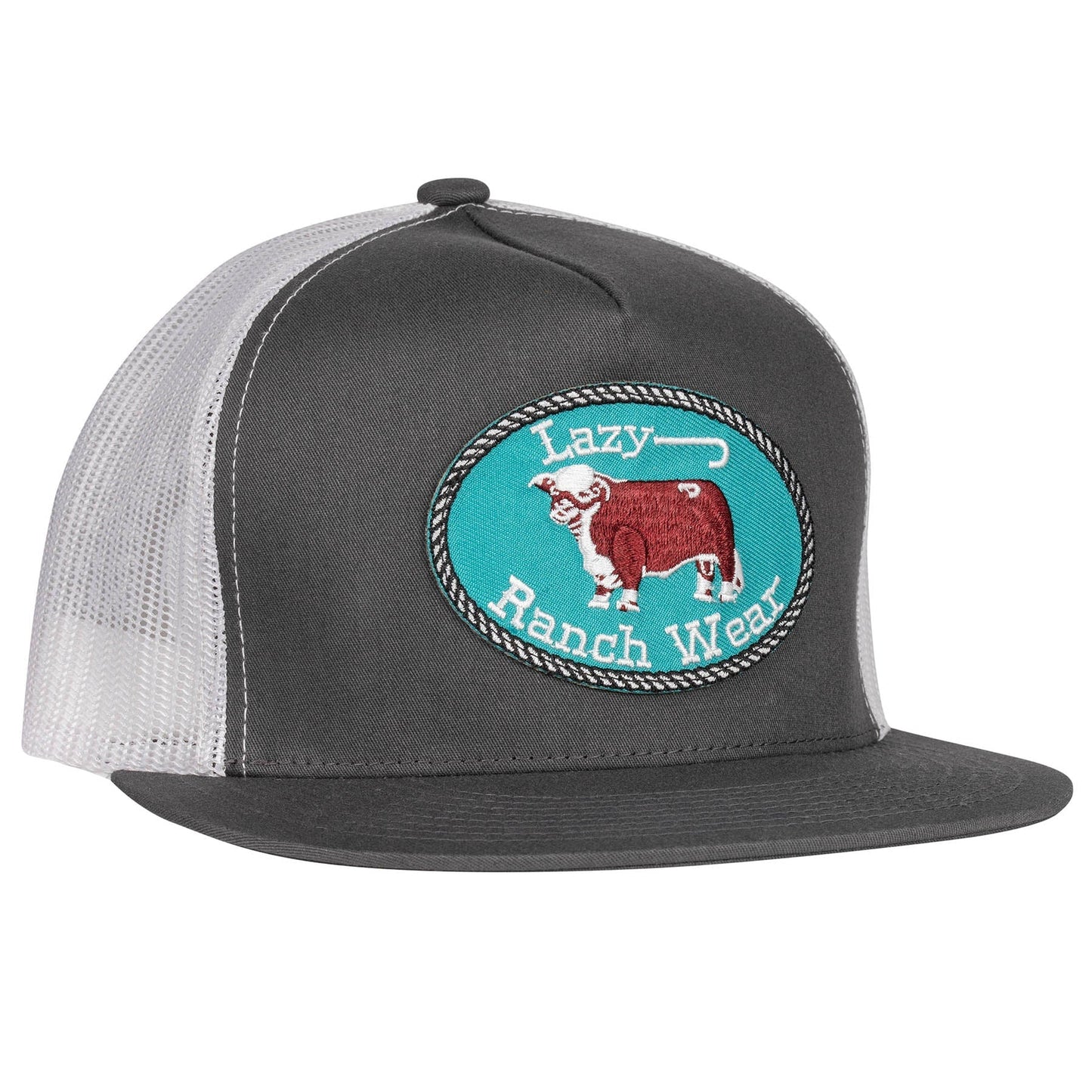 Lazy J Ranch Charcoal Grey & White Original Buckle Classic Five Panel Trucker Hat-Lazy J Ranch Wear